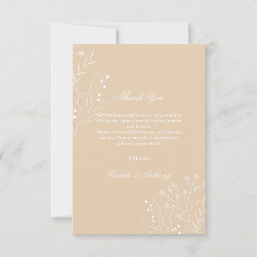 Beige White Corner Floral Boho Wedding Dankeskarte (Vorderseite)