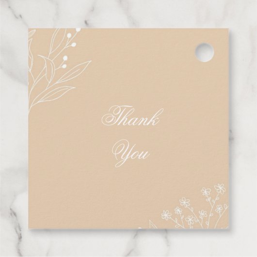 Beige White Corner Floral Boho Wedding Geschenkanhänger (Rückseite)