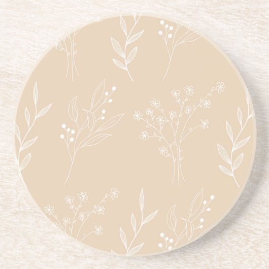 Beige White Corner Floral Boho Wedding Getränkeuntersetzer (Vorne)