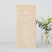 Beige White Corner Floral Boho Wedding Menükarte (Stehend Vorderseite)