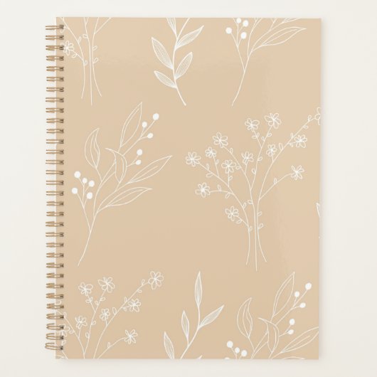 Beige White Corner Floral Boho Wedding Planer (Vorderseite)