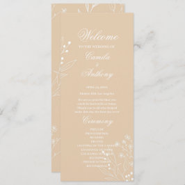 Beige White Corner Floral Boho Wedding Programm