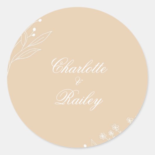Beige White Corner Floral Boho Wedding Runder Aufkleber (Vorderseite)