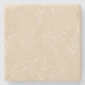 Beige White Corner Floral Boho Wedding Steinuntersetzer (Vorderseite)