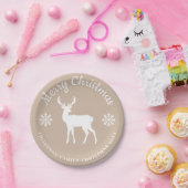 Beige White Deer And Snowflakes Christmas Party Pappteller (Party)