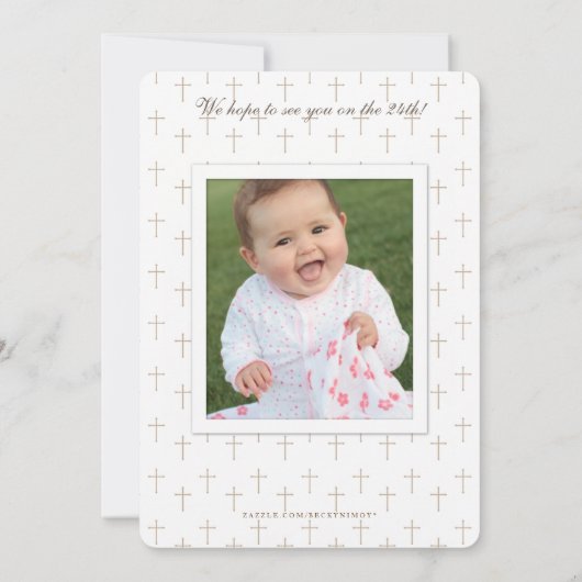 Beige White Elegant Calligraphy Christening Einladung (Rückseite)