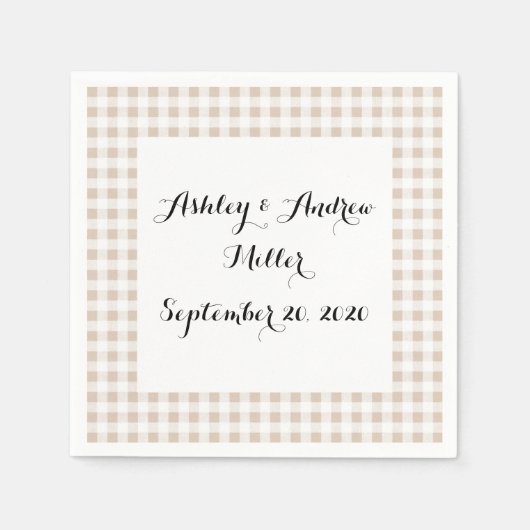 Beige White Gingham Pattern Serviette (Vorderseite)