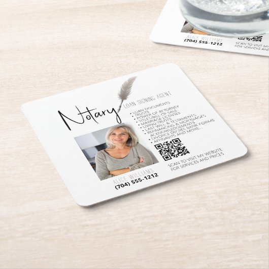 Beige & White QR Code Notary Promotion Rechteckiger Pappuntersetzer (angewinkelt)