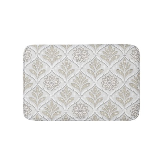 Beige & White Sparkling Quatrefoil Pattern Badematte (Vorderseite)