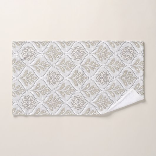Beige & White Sparkling Quatrefoil Pattern Badhandtuch Set (Handtuch)