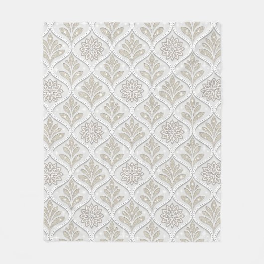 Beige & White Sparkling Quatrefoil Pattern Fleecedecke (Vorderseite)