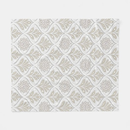 Beige & White Sparkling Quatrefoil Pattern Fleecedecke (Vorderseite (Horizontal))