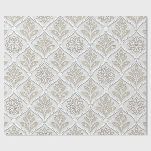 Beige & White Sparkling Quatrefoil Pattern Geschenkpapier (Flach)