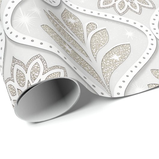 Beige & White Sparkling Quatrefoil Pattern Geschenkpapier (Rolleneckpunkt)