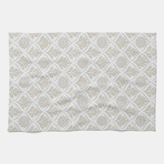 Beige & White Sparkling Quatrefoil Pattern Geschirrtuch (Horizontal)