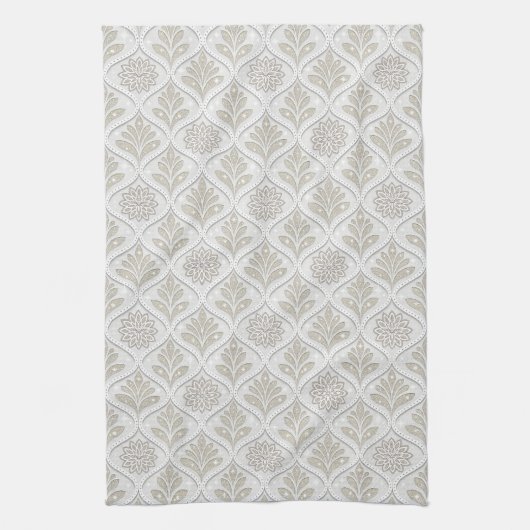 Beige & White Sparkling Quatrefoil Pattern Geschirrtuch (Vertikal)