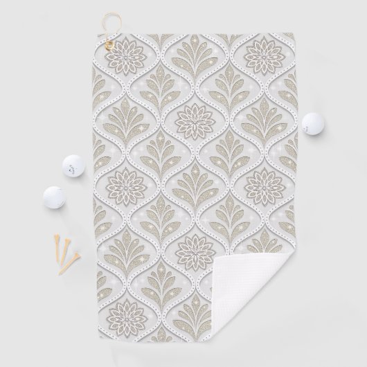 Beige & White Sparkling Quatrefoil Pattern Golfhandtuch (Insitu)