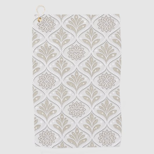 Beige & White Sparkling Quatrefoil Pattern Golfhandtuch (Vorderseite)