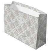 Beige & White Sparkling Quatrefoil Pattern Große Geschenktüte (Rückseite Schrägansicht)