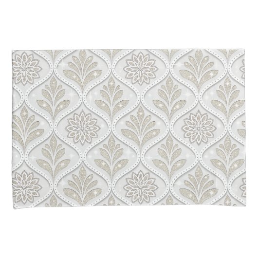 Beige & White Sparkling Quatrefoil Pattern Kissenbezug (Vorderseite-Rechts)