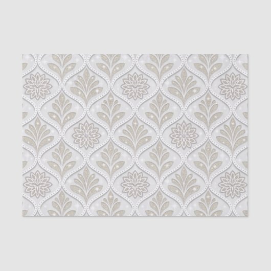 Beige & White Sparkling Quatrefoil Pattern Seidenpapier (Vorderseite)