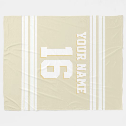 Beige White Sports Jersey Fleecedecke (Vorderseite (Horizontal))