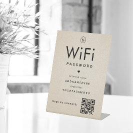 Beige WiFi Password Code Business Logo QR Code Sockelschild