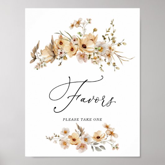 Beige Wild Flowers Bridal Shower Favors Sign Poster (Vorne)