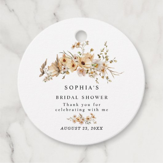 Beige Wild Flowers Bridal Shower Geschenkanhänger (Vorderseite)