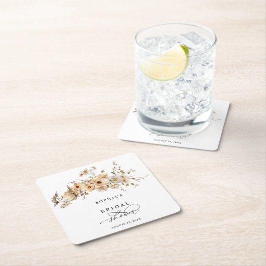Beige Wild Flowers Bridal Shower Rechteckiger Pappuntersetzer (Vor Ort)