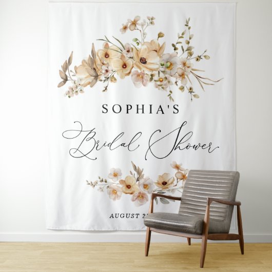 Beige Wild Flowers Bridal Shower Wandteppich (Beispiel)