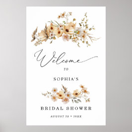 Beige Wild Flowers Bridal Shower Welcome   Poster