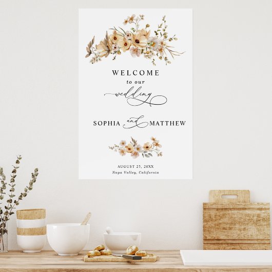 Beige Wild Flowers Wedding Poster (Küche)