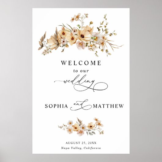 Beige Wild Flowers Wedding Poster (Vorne)