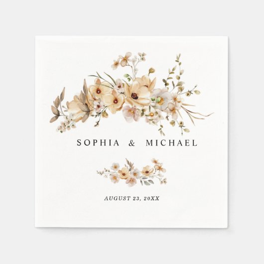 Beige Wild Flowers Wedding Serviette (Vorderseite)