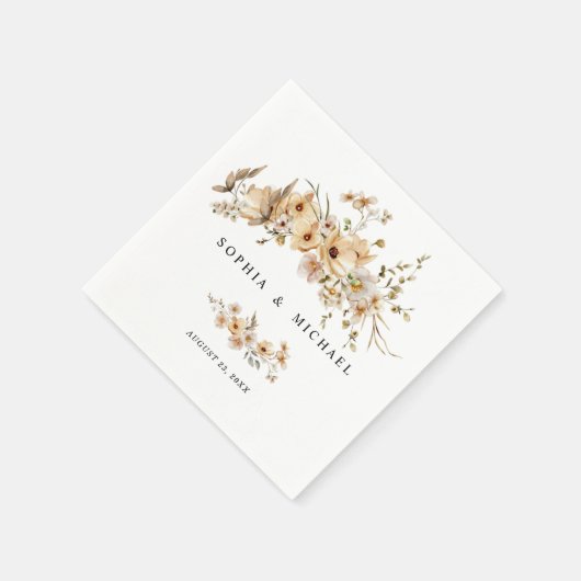 Beige Wild Flowers Wedding Serviette (Ecke)