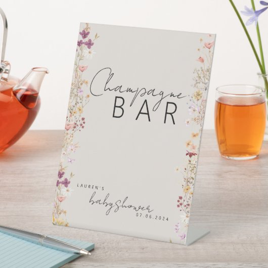 Beige Wildblume Babydusche Bar Sockelschild (In Situ)