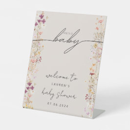 Beige Wildblume Babydusche Begrüßungszeichen Sockelschild