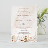Beige Wildblume Blumengarten Boho Wedding Einladung (Stehend Vorderseite)