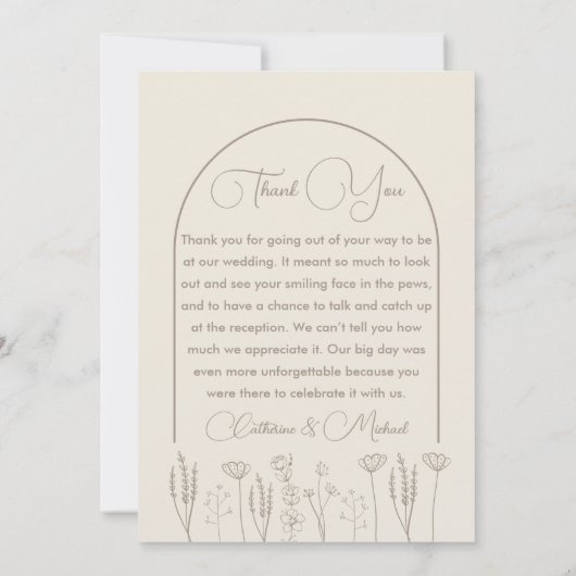 Beige Wildblume Bohemisch Arch Wedding Dankeskarte (Rückseite)