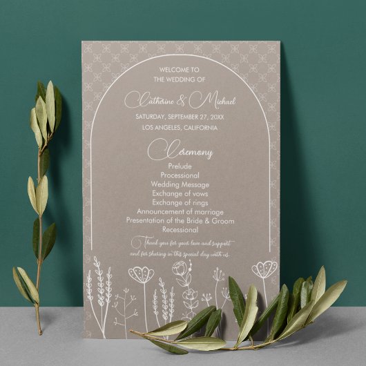 Beige Wildblume Bohemisch Arch Wedding Programm