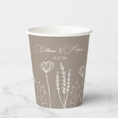 Beige Wildblume Bohemische Hochzeit Pappbecher (Rückseite)