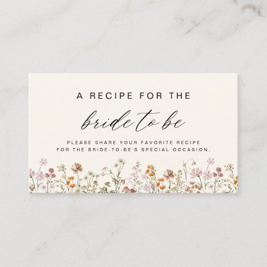 Beige Wildblume Brautparty Rezept Aktie Begleitkarte (Vorderseite)