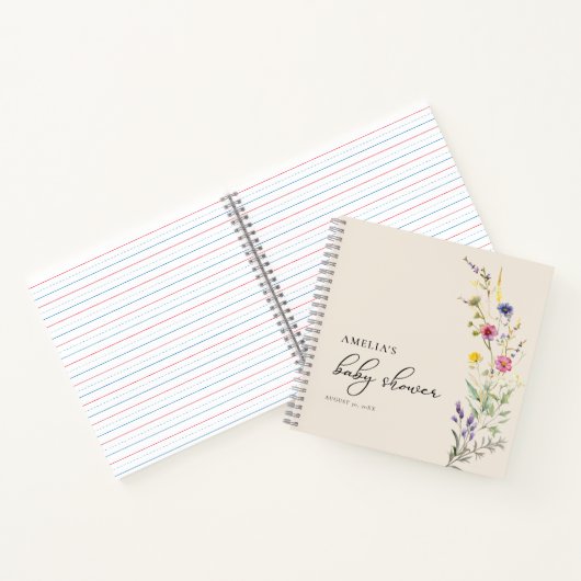 Beige Wildblume Floral Baby Showbook Notizblock (Innenseite)