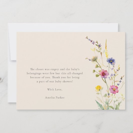 Beige Wildblume Frühblütendusche Dankeskarte (Rückseite)