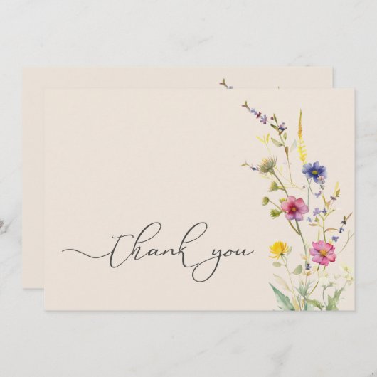 Beige Wildblume Frühblütendusche Dankeskarte (Vorne/Hinten)