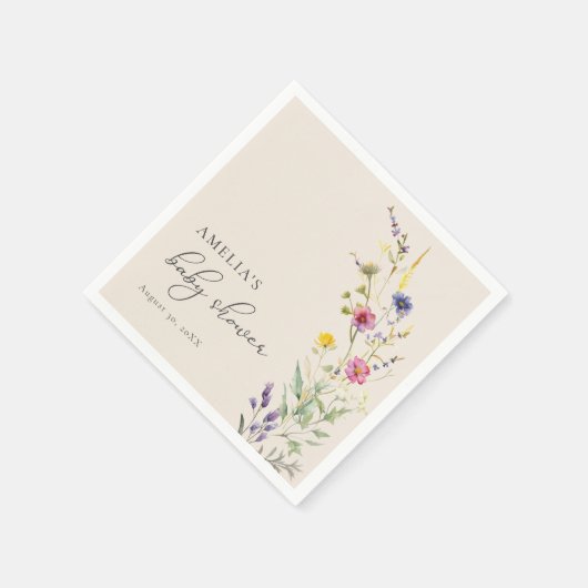 Beige Wildblume Frühblütendusche Serviette (Ecke)