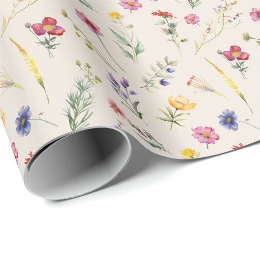 Beige Wildblume Spring Floral Geschenkpapier (Rolleneckpunkt)