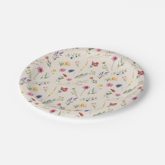 Beige Wildblume Spring Floral Pappteller (Schrägansicht)