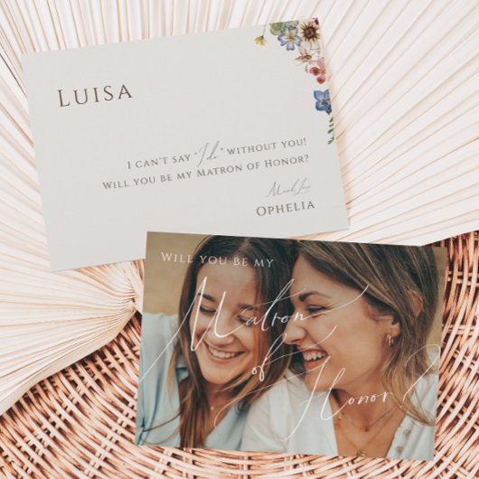 Beige Wildblume Verblendetes Foto Matron of Ehrenc Einladung